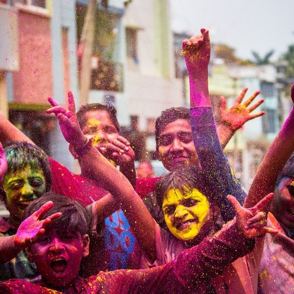 Children enjoying Holi Festival of Colors in India